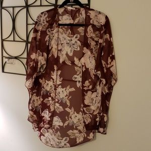 👘 Sheer Flowy Red Kimono